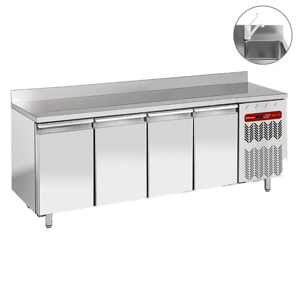 Ventilated "wall' cooling table, ventilated, 4 doors GN 1/1, with sink - Main Image