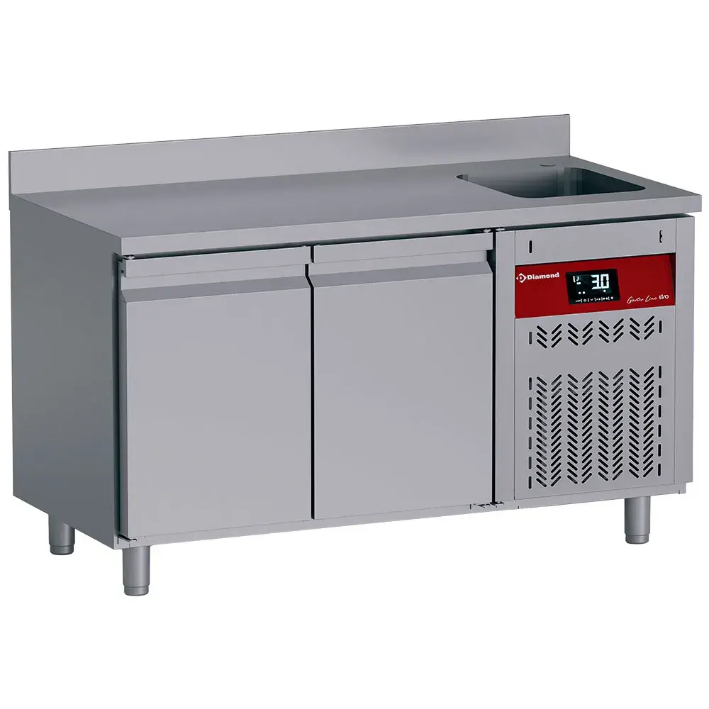 Wall-mounted ventilated refrigerated table, 2 doors GN 1/1, 260 Lit. with sink - Main Image