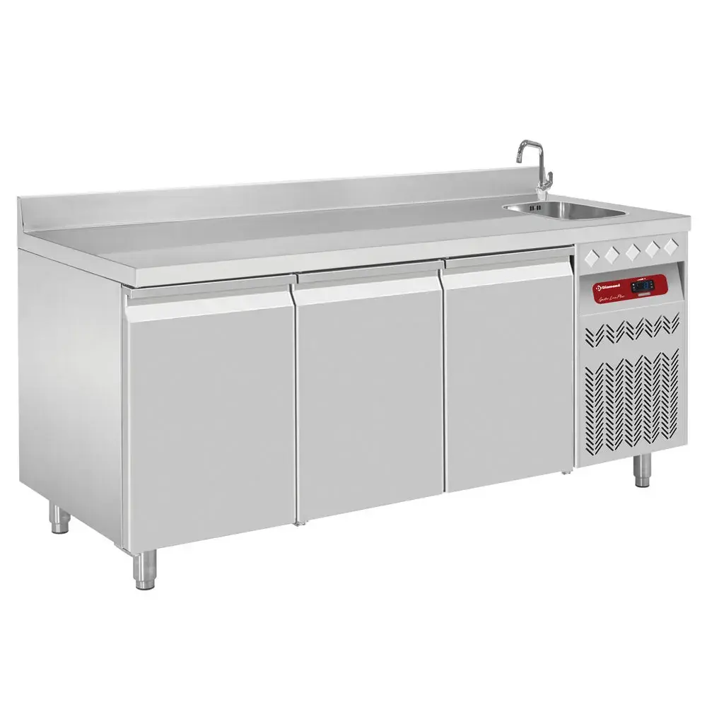 Wall-mounted ventilated refrigerated table, 3 doors GN 1/1, 405 Lit. with sink - Main Image