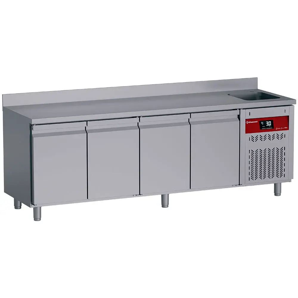 Wall-mounted ventilated refrigerated table, 4 doors GN 1/1, 550 Lit. with sink - Main Image
