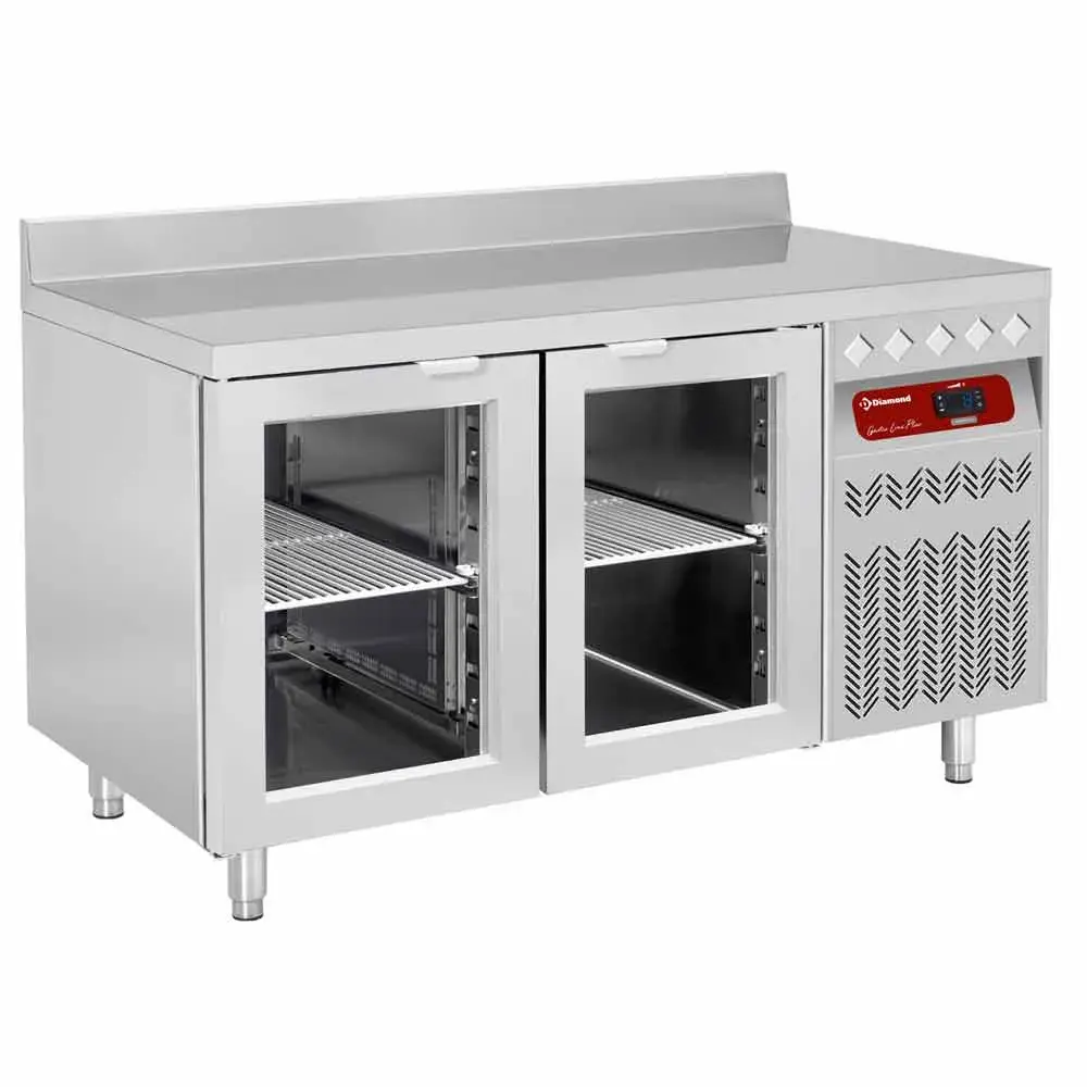 Wall ventilated refrigerated table, 2 glass doors GN 1/1, 260 liters - Main Image