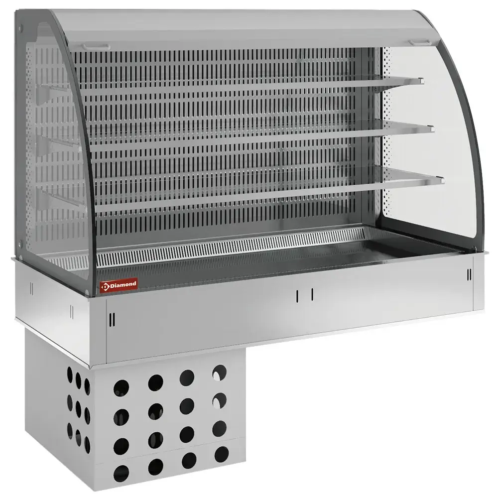 Wall with sink and open display on 3 levels (with curtain), refrigerated, ventilated, 4x GN 1/1 - Main Image
