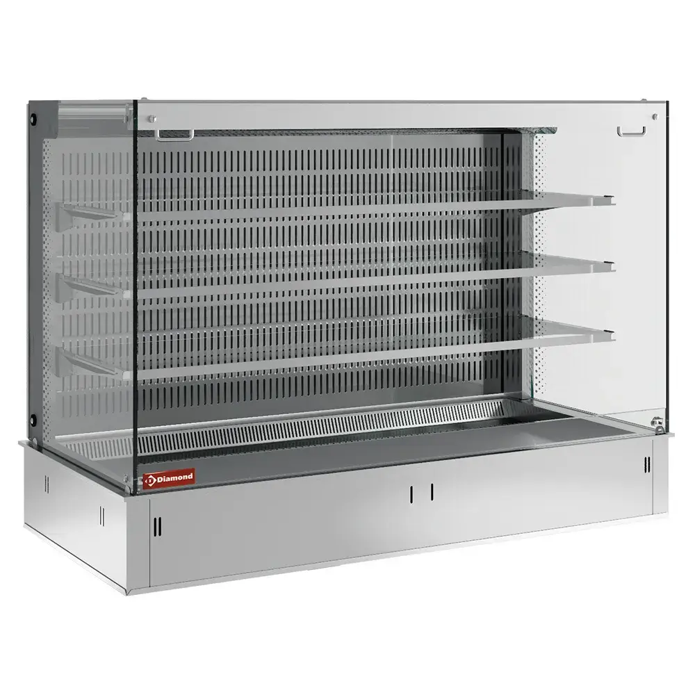 Wall with sink and open "square" display on 3 levels (with curtain), refrigerated, ventilated, 3x GN 1/1 (without hermetic unit) - Main Image