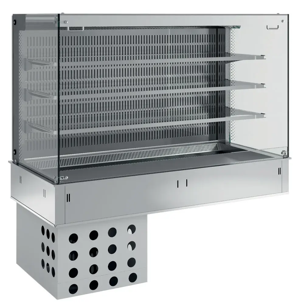 Wall with top and open "square" display on 3 levels (with curtain), refrigerated, ventilated, 4x GN 1/1 - Main Image