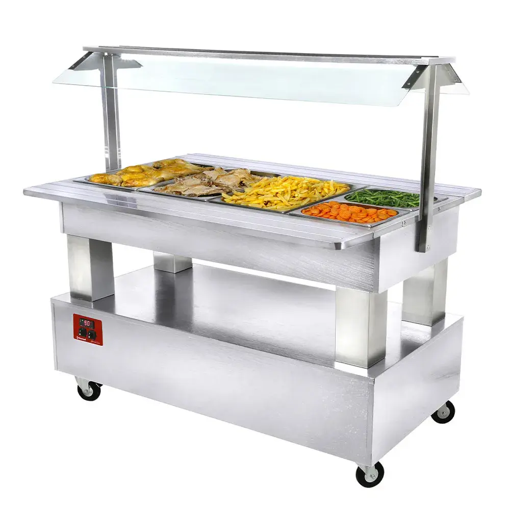 Warming/bain-marie salad bar, 4x GN1/1-150 (white wood) - Main Image