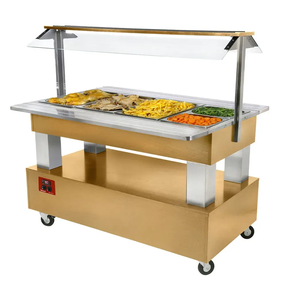 Warming/bain-marie salad bar, 4x GN1/1-150 (Wood light oak) - Main Image