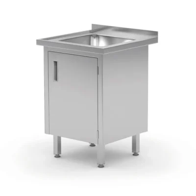 Wastafel, gelast, met kast en scharnierende deuren - Main Image